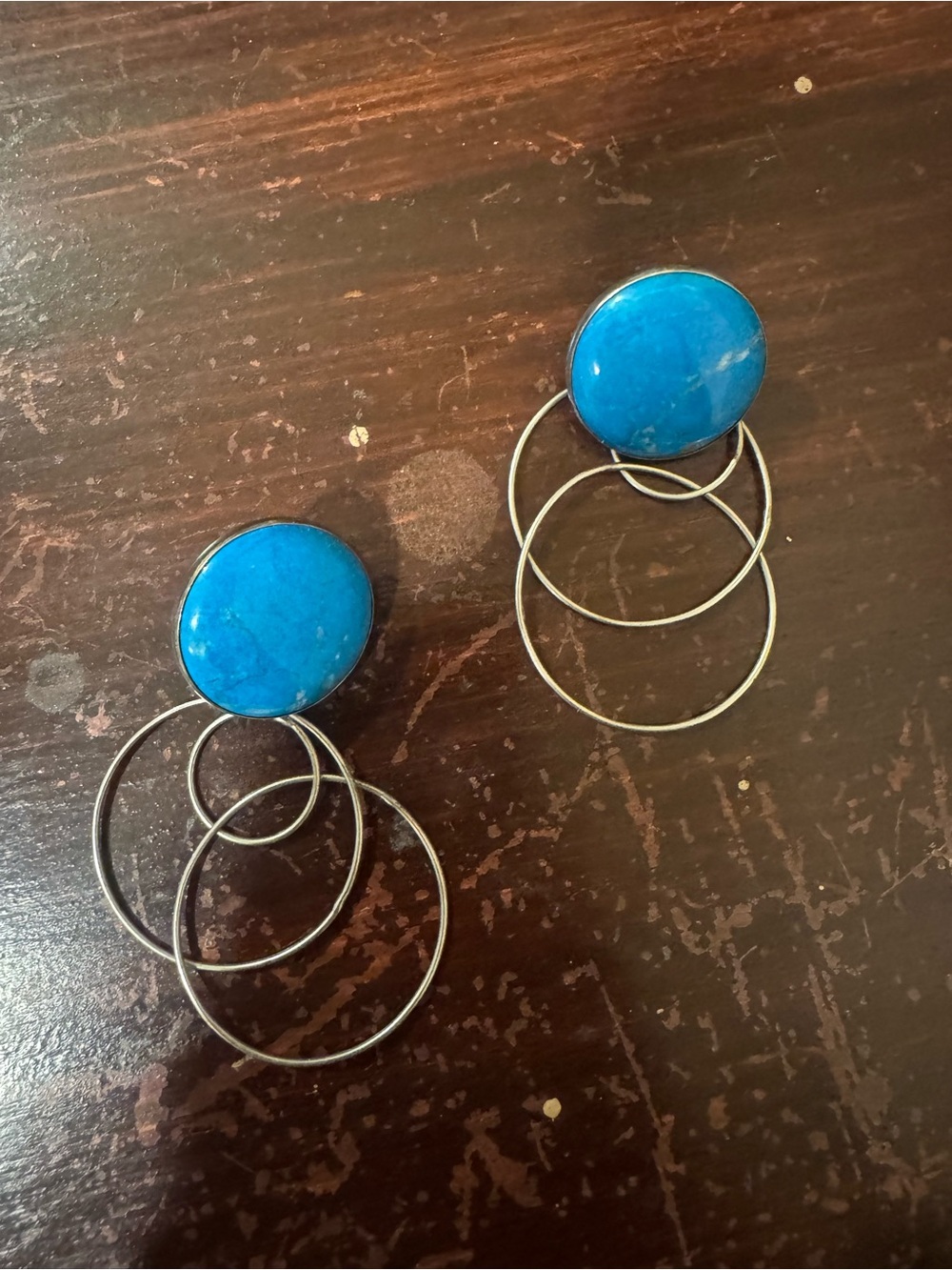 Turquoise Stone Triple-Hoop Drop Earrings - Women Jewelry